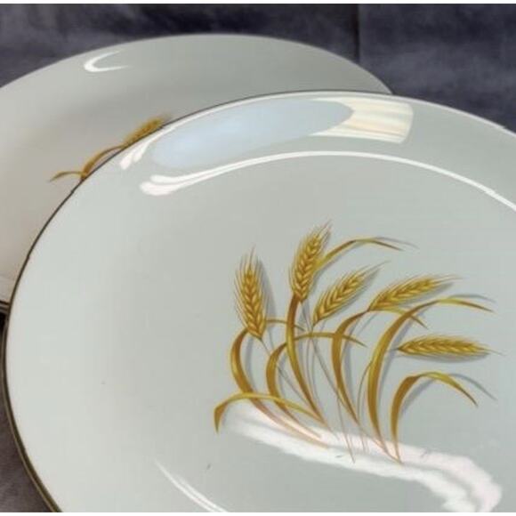 antique 1900s Golden Wheat Made in USA 22k Gold Oven Proof‎ plates ( Pair!! ) - Picture 3 of 7
